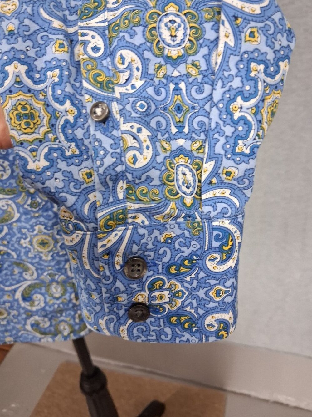 Lands' End - NO IRON Supima Cotton Blue Baroque Print Button-Down Shirt - Sz 16 - Picture 5 of 8